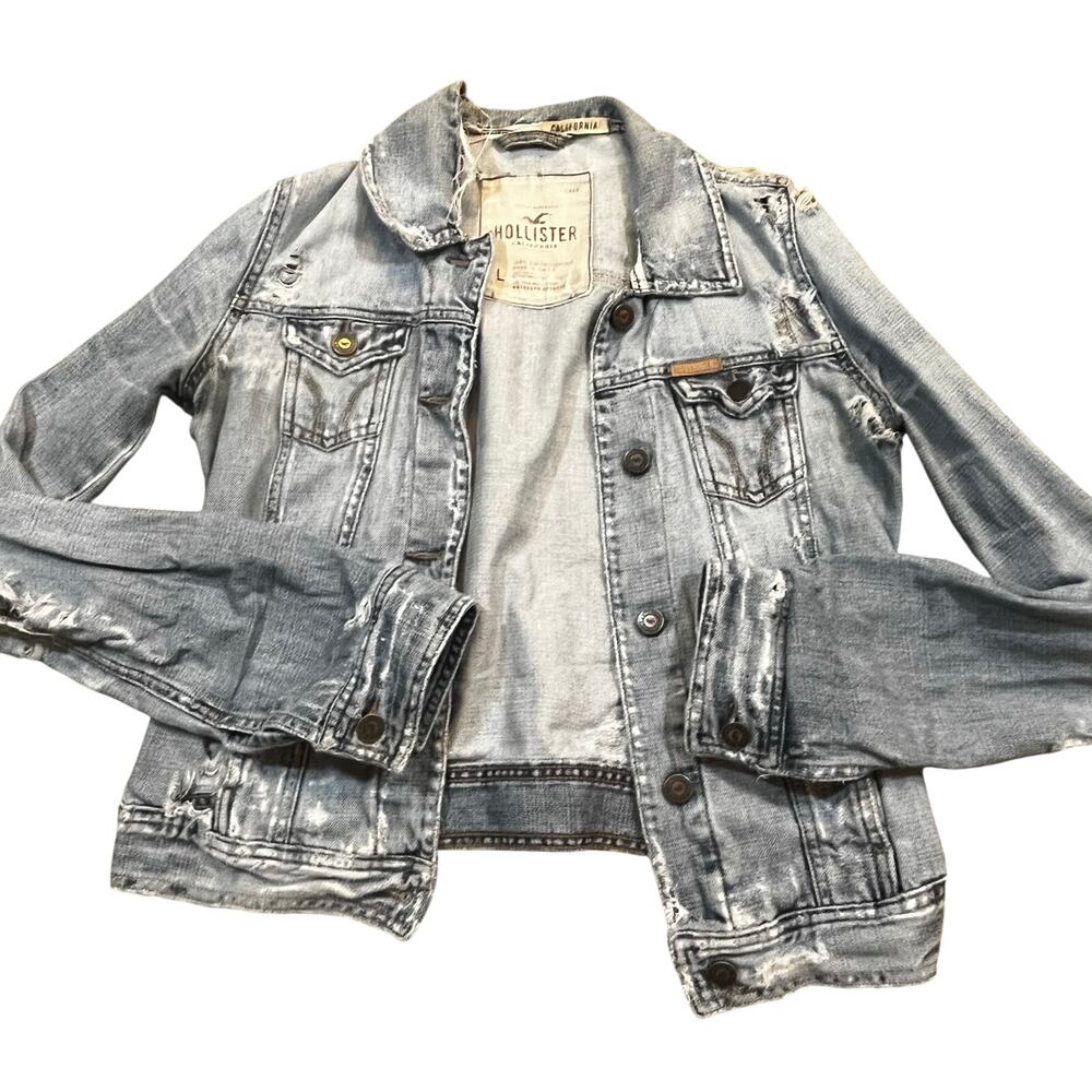Hollister Distressed Denim Jacket Light Wash Trucker Jean Jacket Grunge Women L